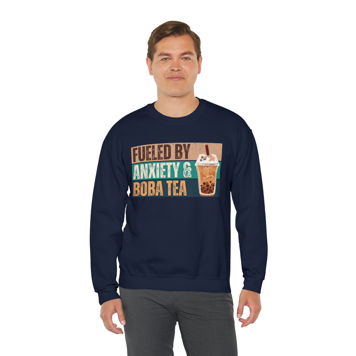 Funny Boba Tea Shirt | Fueled by Anxiety Shirt | Bubble Tea Lover Gift | Unisex Crewneck Sweatshirt