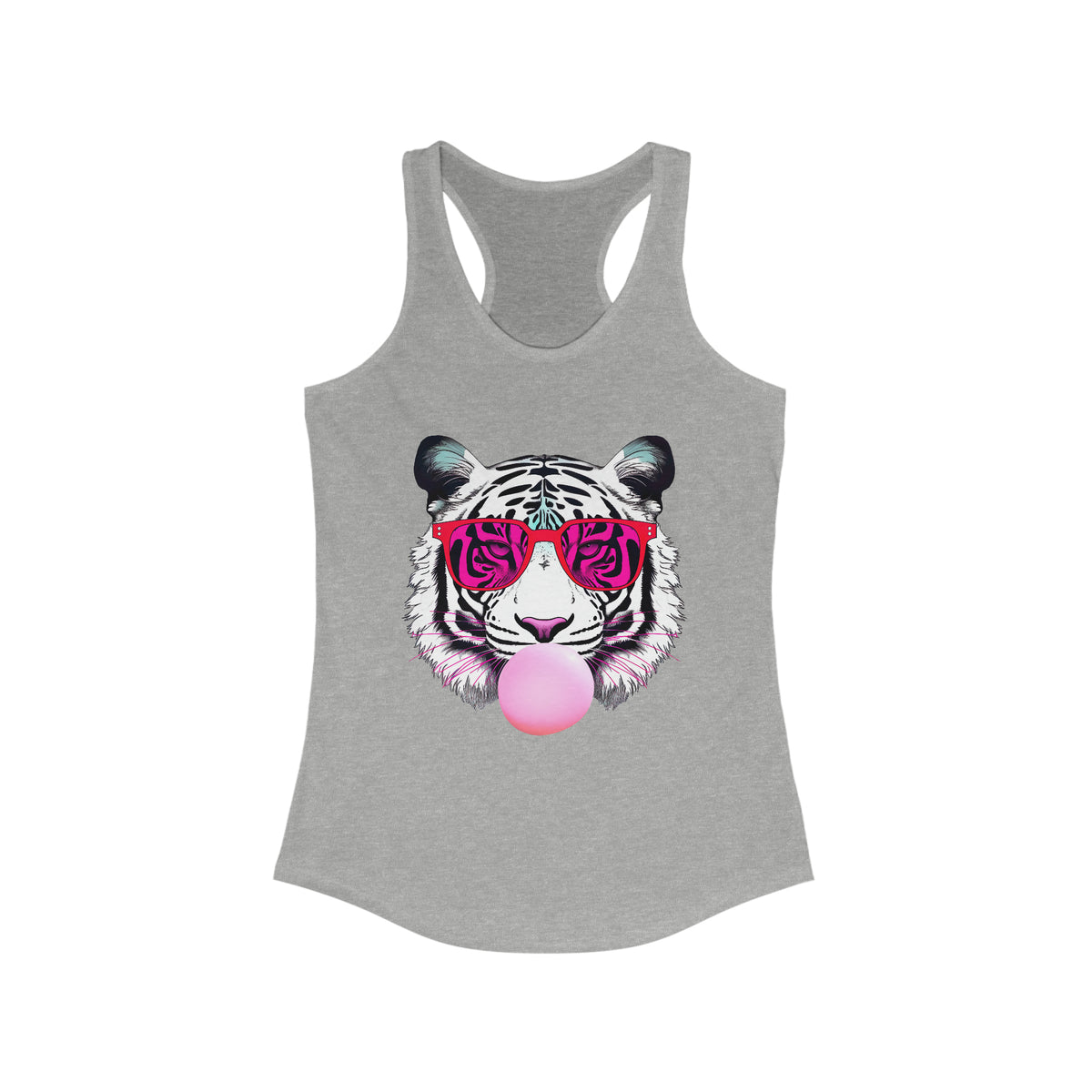 Bubblegum Pink Tiger Shirt | Tiger Face Shirt | Pop Art Shirt | Gift for Animal Lover Summer Shirt | Women's Slim-fit Racerback Tank Top
