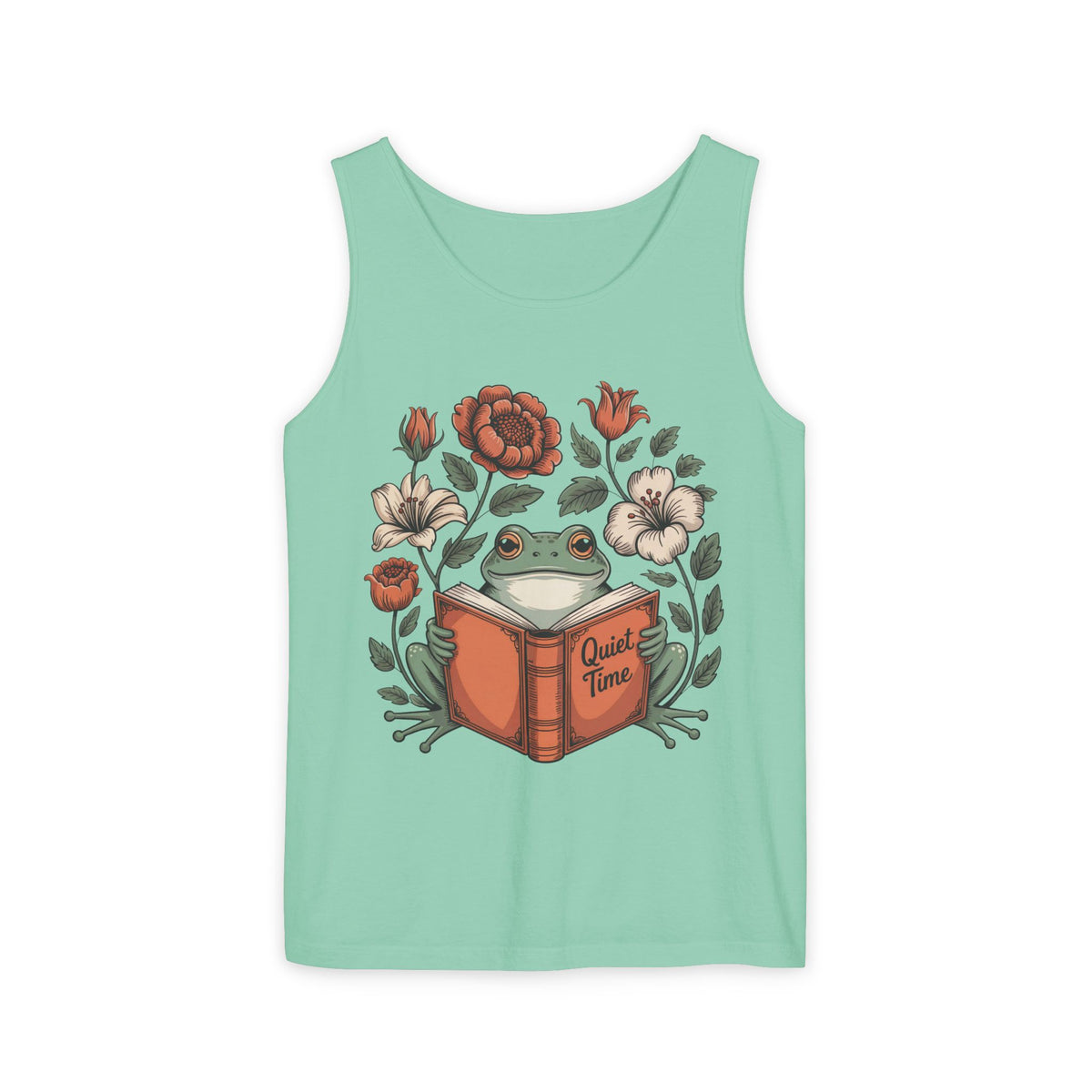 Cute Frog Bookish Shirt | William Morris Boho Reading Shirt | Unisex Garment-Dyed Tank Top