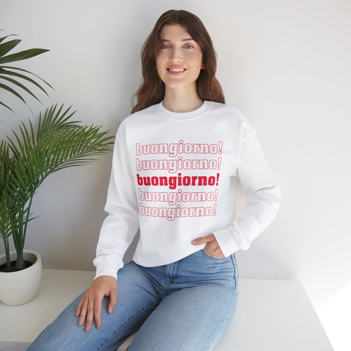 Buongiorno Good Morning Italian Phrase Shirt | Italy World Travel Gift | Unisex  Crewneck Sweatshirt
