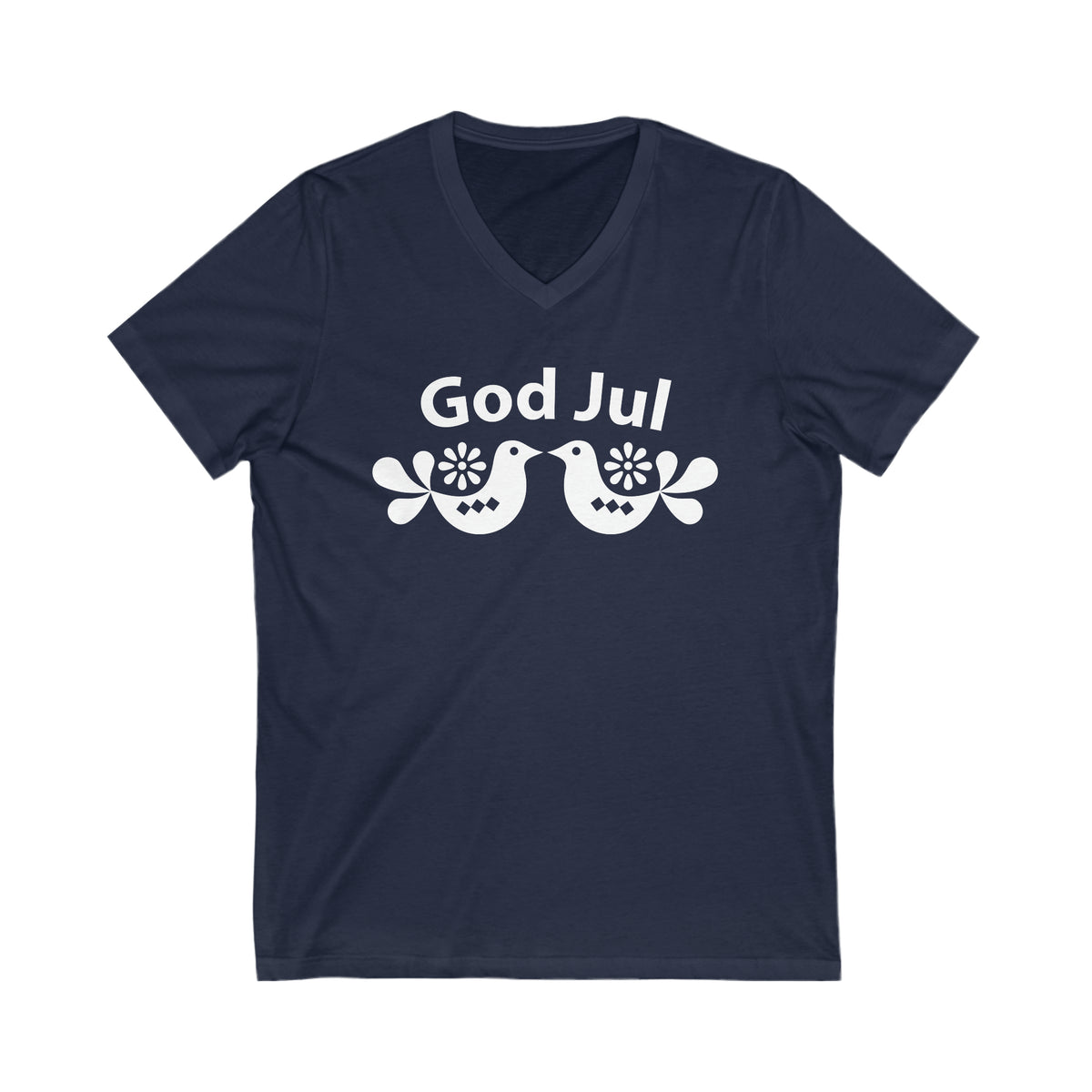 God Jul Swedish Christmas V Neck Shirt | Scandi Nordic Folk Art Christmas Gift | Unisex V-neck T-shirt