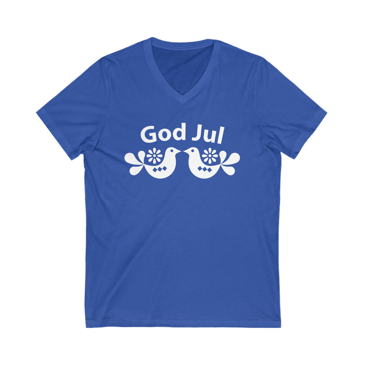 God Jul Swedish Christmas V Neck Shirt | Scandi Nordic Folk Art Christmas Gift | Unisex V-neck T-shirt