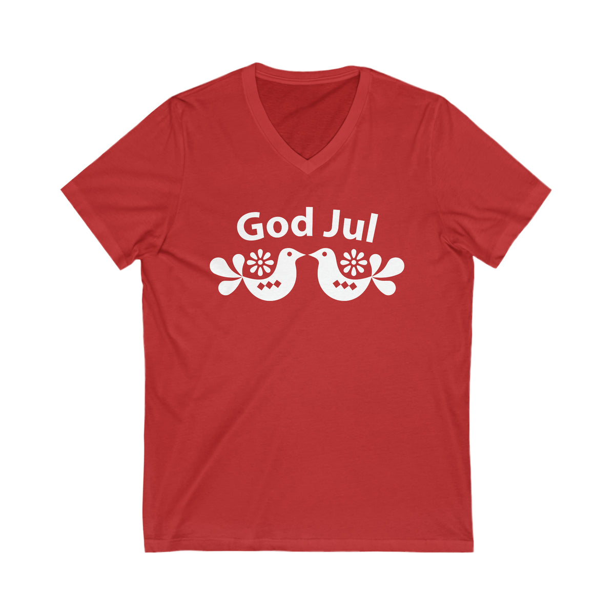 God Jul Swedish Christmas V Neck Shirt | Scandi Nordic Folk Art Christmas Gift | Unisex V-neck T-shirt