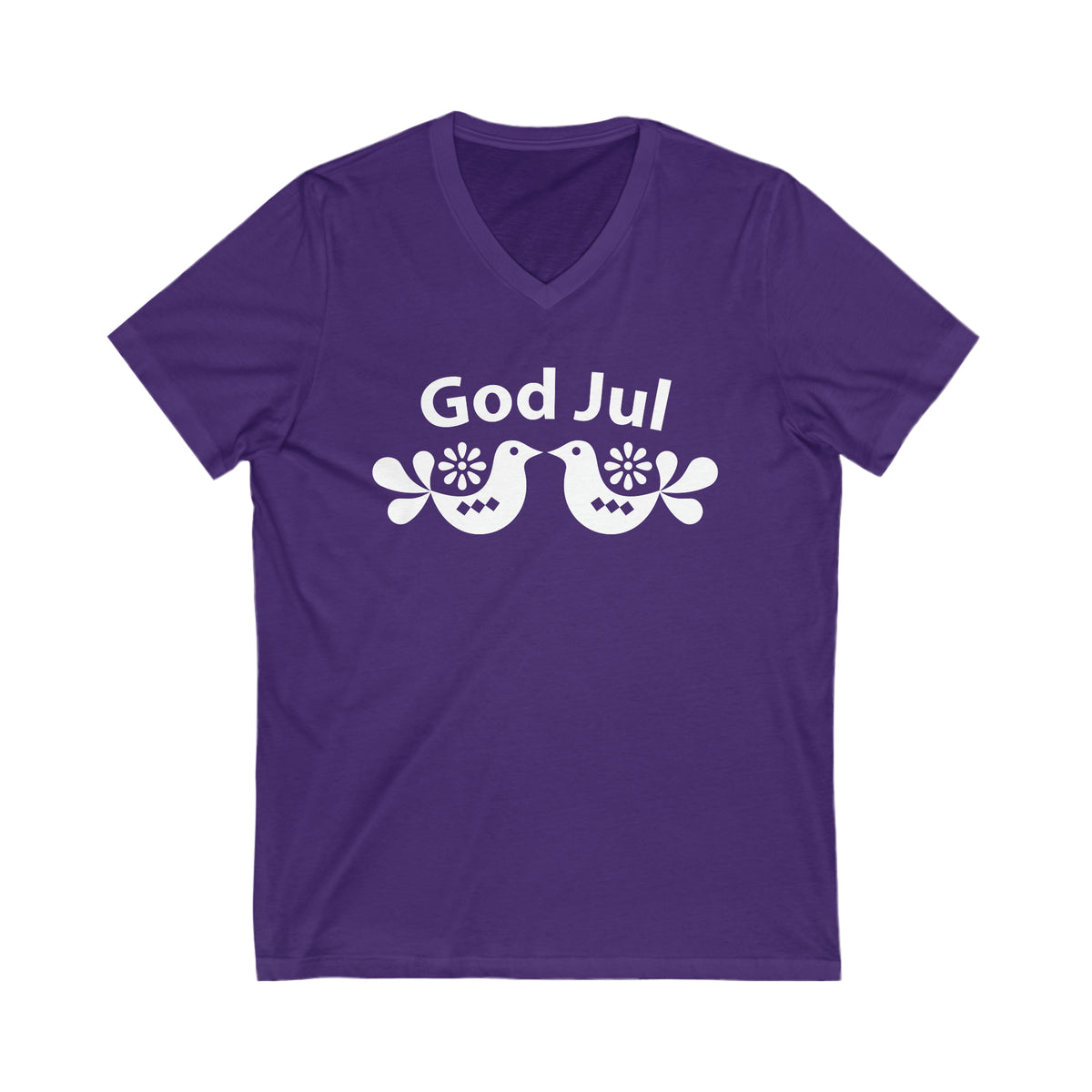God Jul Swedish Christmas V Neck Shirt | Scandi Nordic Folk Art Christmas Gift | Unisex V-neck T-shirt