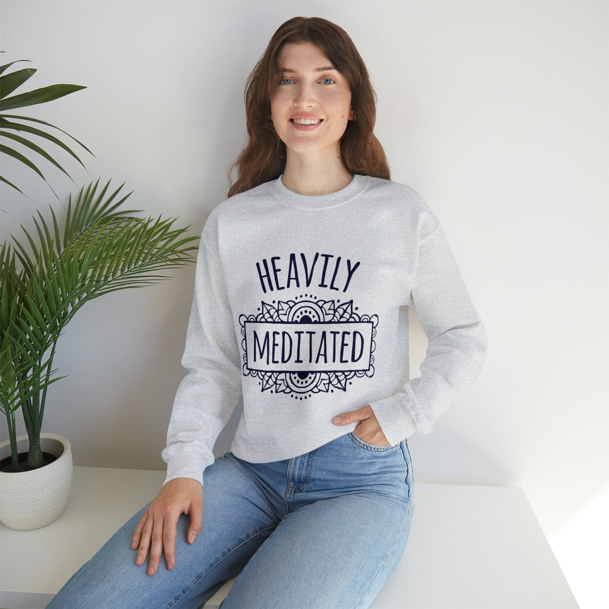 Heavily Meditated Funny Yoga Lover Shirt | Meditation Gift | Unisex Crewneck Sweatshirt