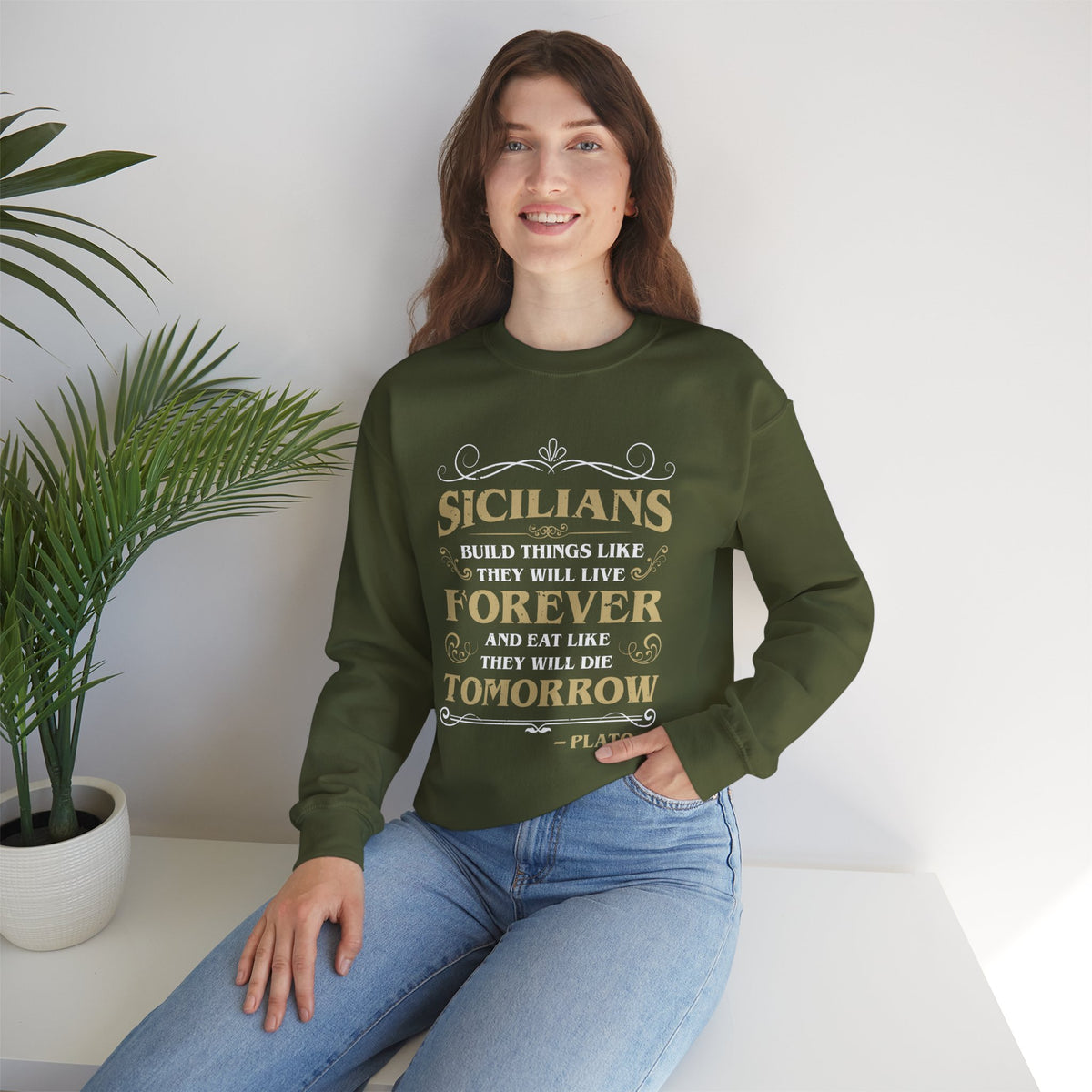 Sicilian Plato Quote Italian Sweatshirt | Sicily Italy Gift | Unisex Crewneck Sweatshirt