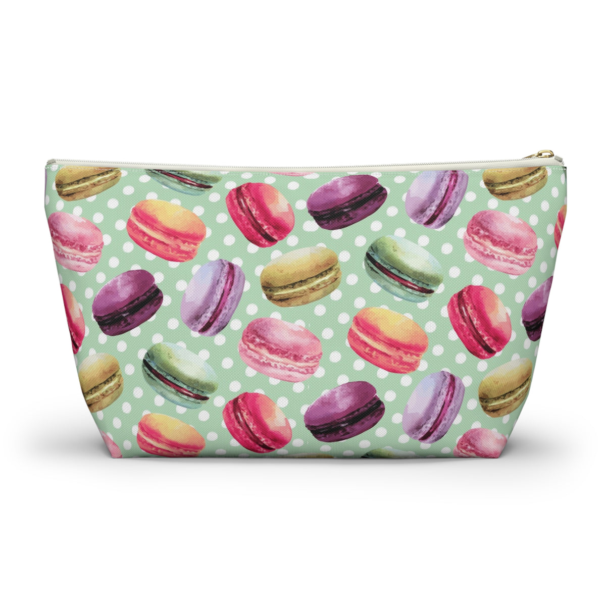 French Macaron Print Makeup Cosmetic Bag | Macaron Baking Gifts | Accessory Pouch with T-Bottom