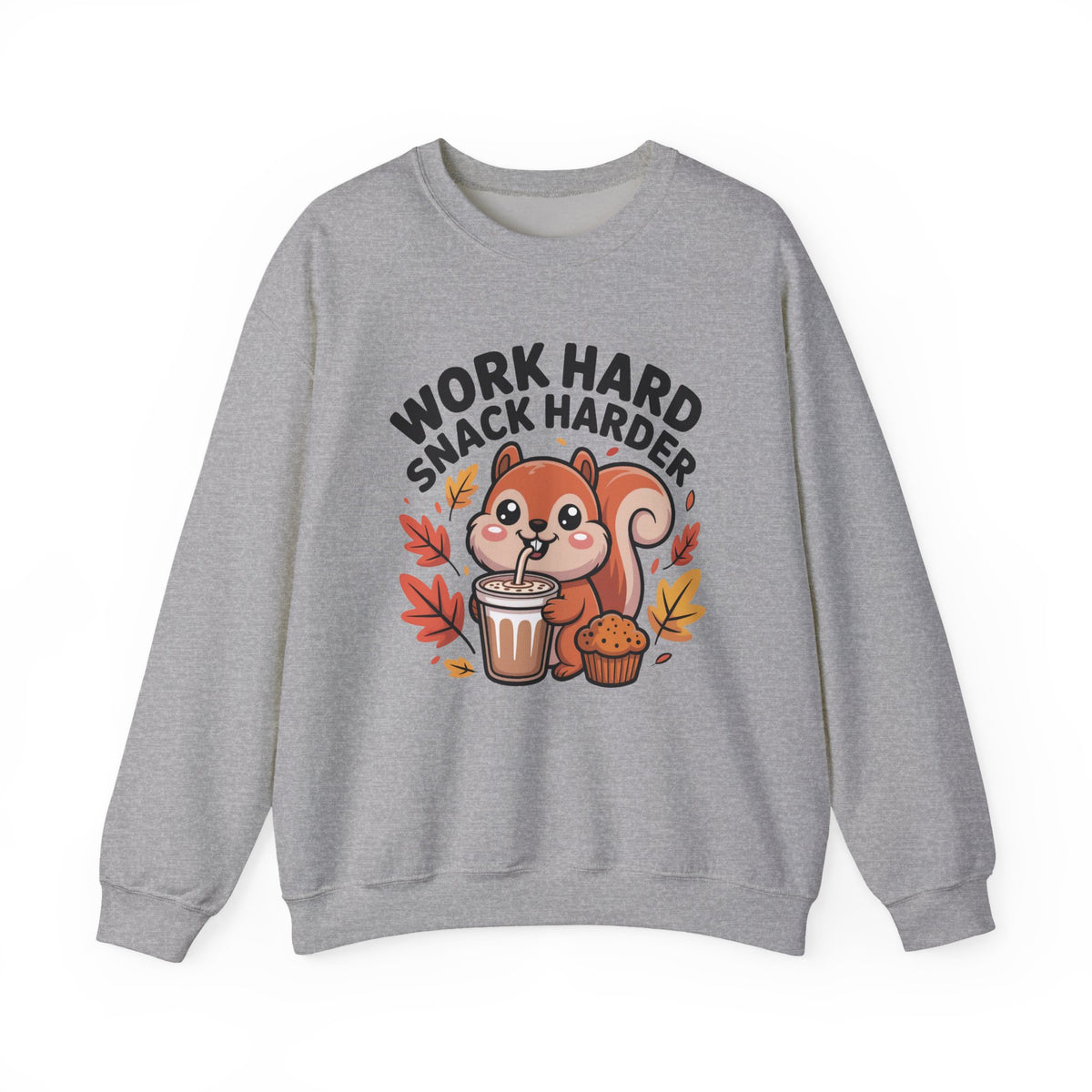 Work Hard Snack Harder Fall Chai Latte Shirt | Funny Squirrel Shirt | Unisex Crewneck Sweatshirt