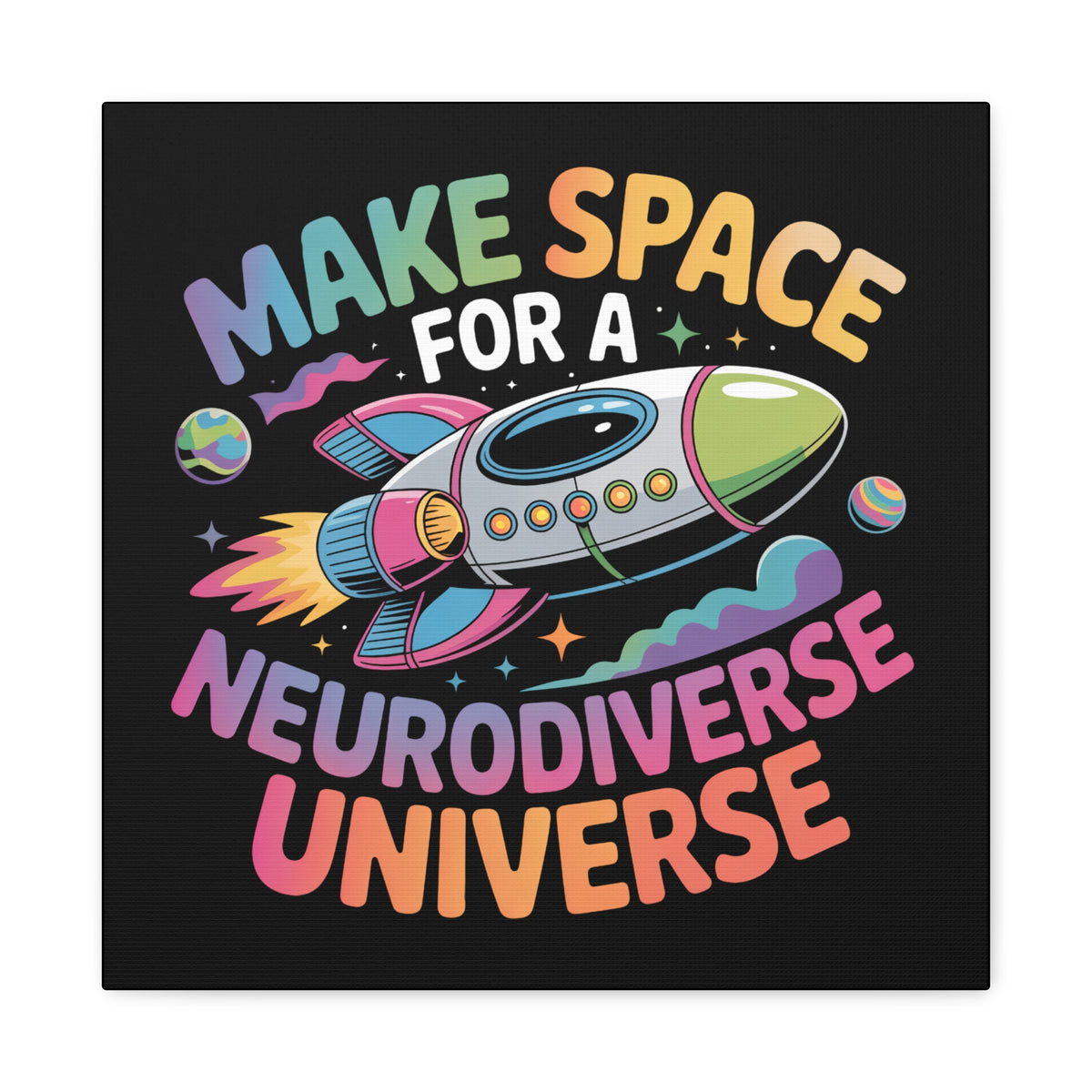 Neurodiverse Universe Canvas Wall Art | Kids Space Rocket Decor | Autism Acceptance Classroom Art