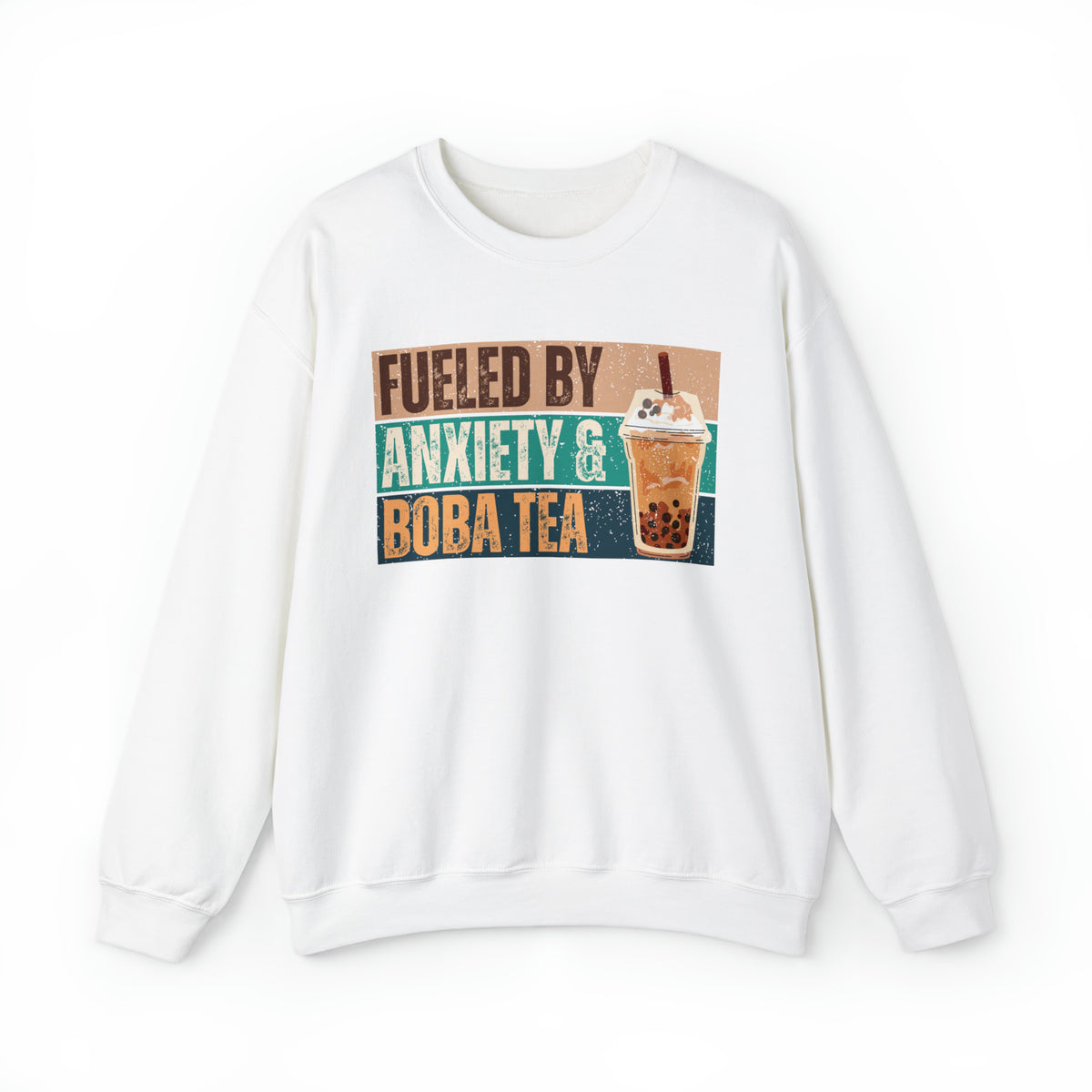 Funny Boba Tea Shirt | Fueled by Anxiety Shirt | Bubble Tea Lover Gift | Unisex Crewneck Sweatshirt