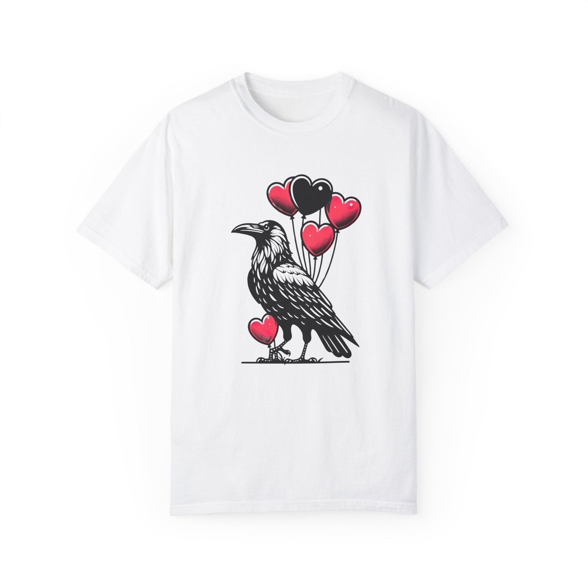 Crow Heart Balloons Valentines Day Shirt | Cute Crow Bird Lover Gift | Unisex Garment-Dyed T-shirt
