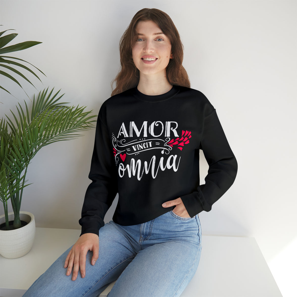 Love Conquers All Valentine Heart Shirt | Valentine Gift | Unisex Crewneck Sweatshirt
