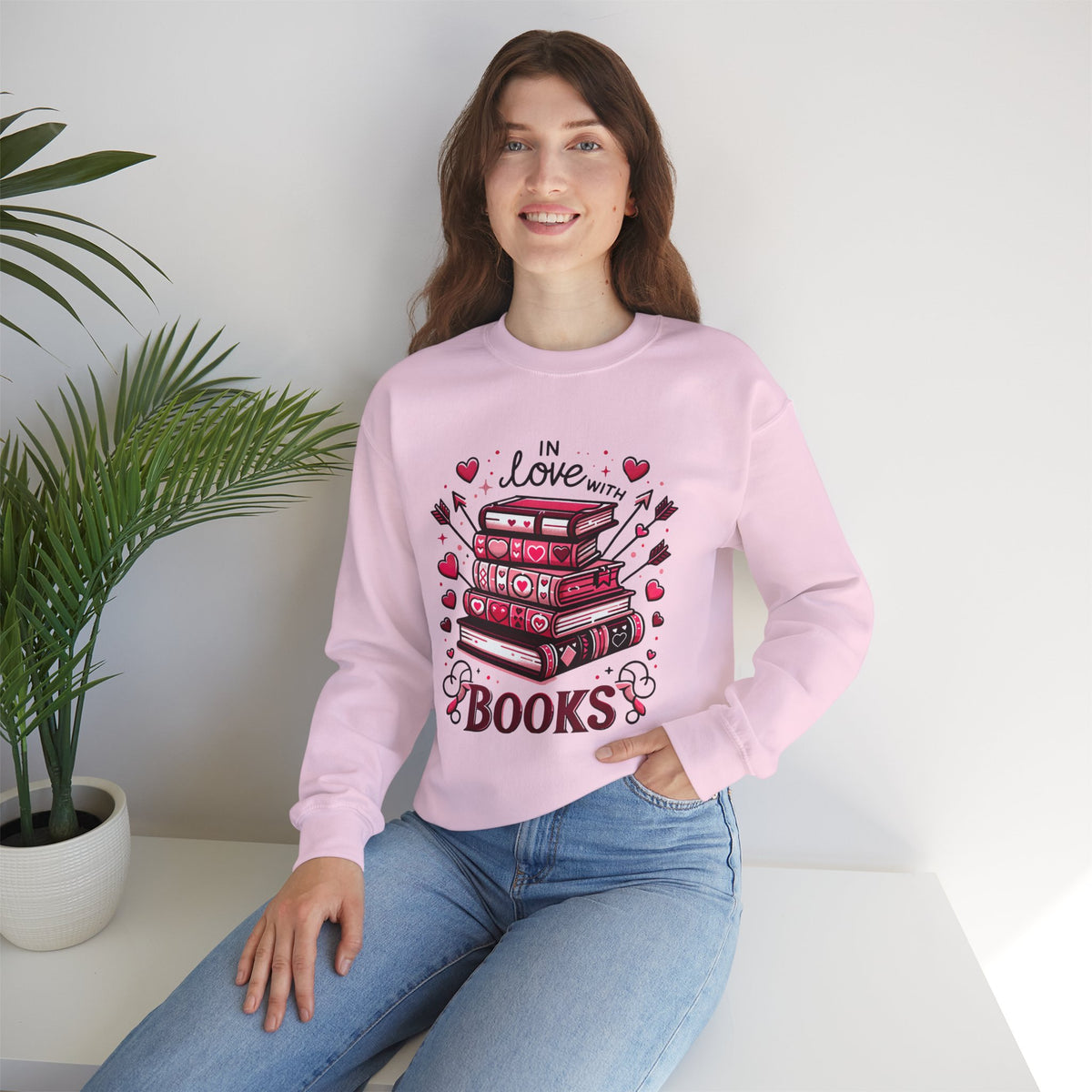 In Love With Books Valentines Sweatshirt | Cute Book Lover Shirt | Valentine Gift For Her | Unisex Crewneck Sweatshirt