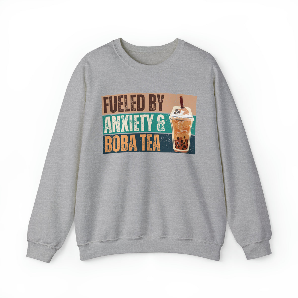Funny Boba Tea Shirt | Fueled by Anxiety Shirt | Bubble Tea Lover Gift | Unisex Crewneck Sweatshirt