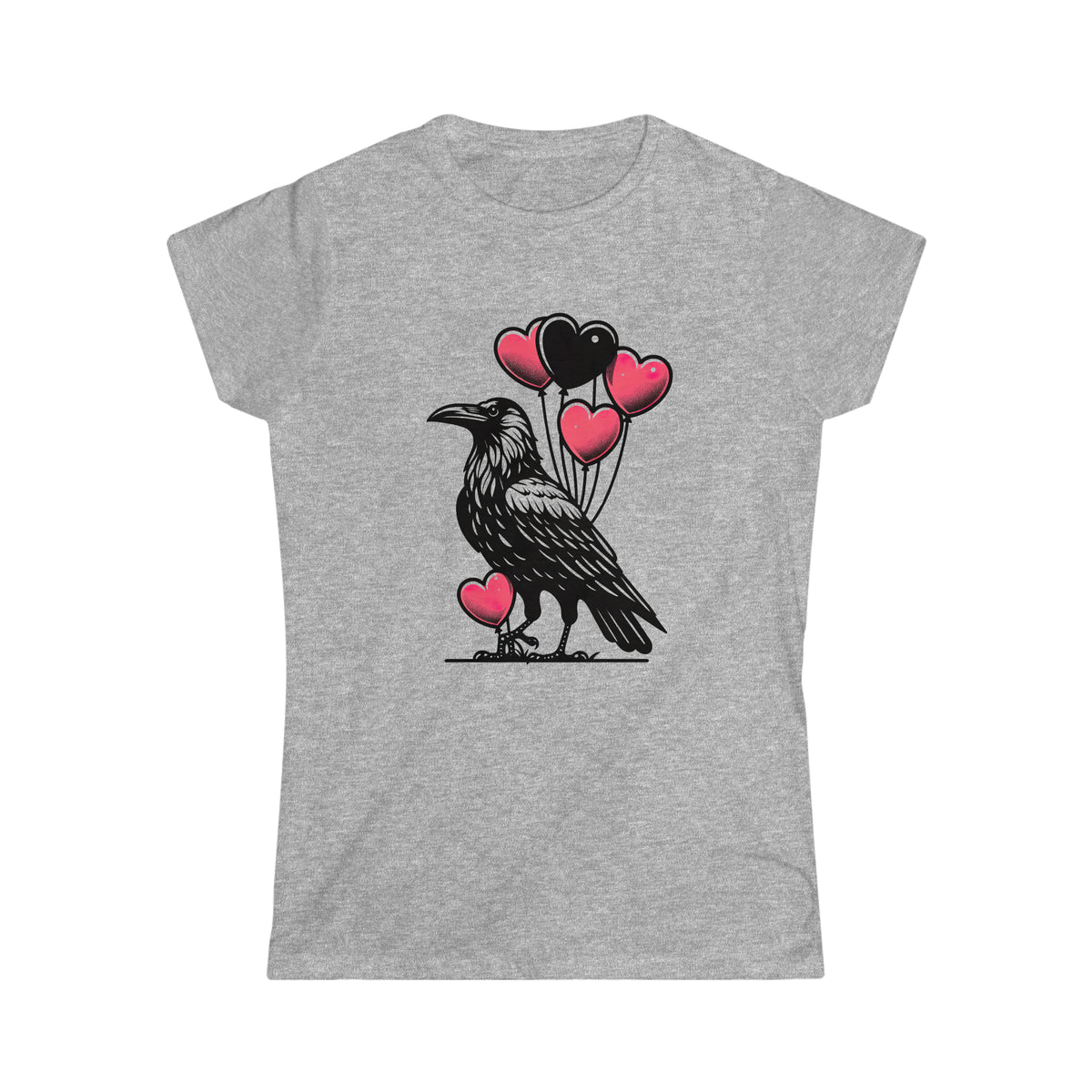 Crow Heart Balloons Valentines Day Shirt | Cute Crow Bird Lover Gift | Women's Soft Style T-shirt
