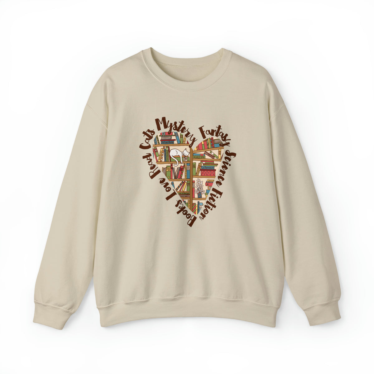 Book Lover Heart Cat Lady T-shirt | Cat Lover Bookworm Gifts | Unisex Crewneck Sweatshirt