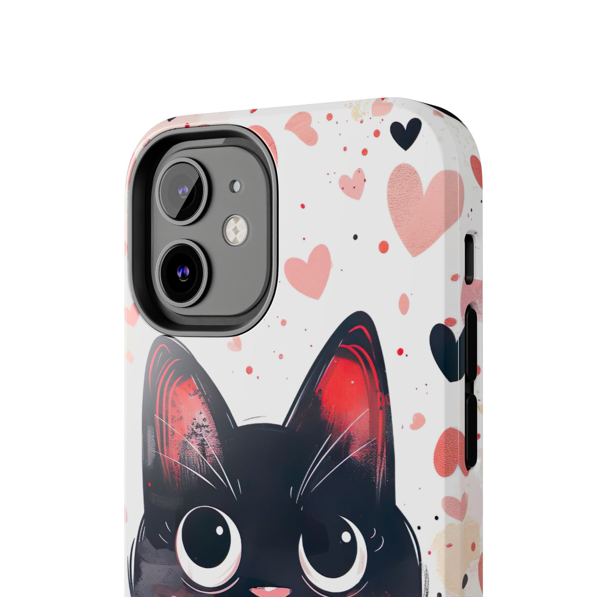 Cute Black Cat Valentine iPhone Case | Pink Heart Tough Phone Case | Kawaii Cat Lover Gift