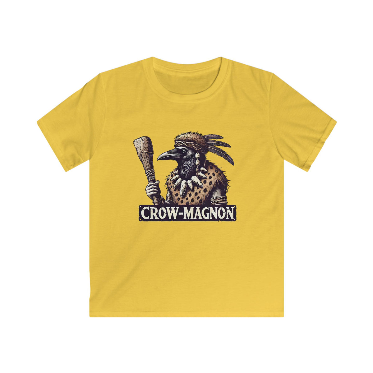 Crow-magnon Funny  Caveman Crow Meme Shirt | Funny Corvid Bird Shirt | Crow Art Bird Lover Gift | Kids Soft Style Tee