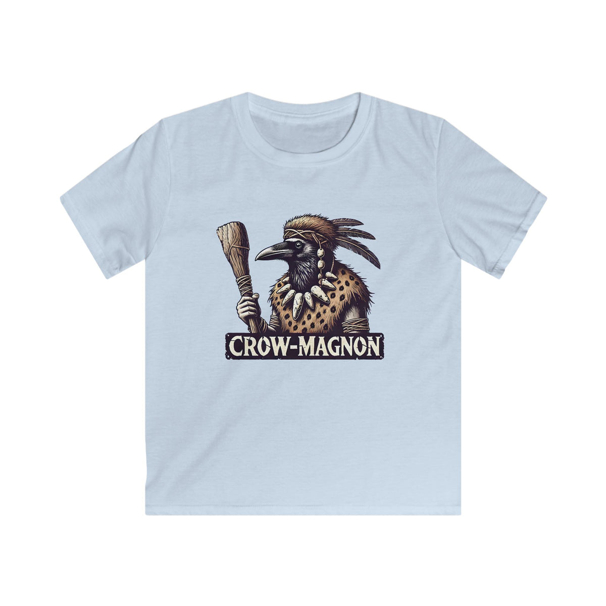 Crow-magnon Funny  Caveman Crow Meme Shirt | Funny Corvid Bird Shirt | Crow Art Bird Lover Gift | Kids Soft Style Tee