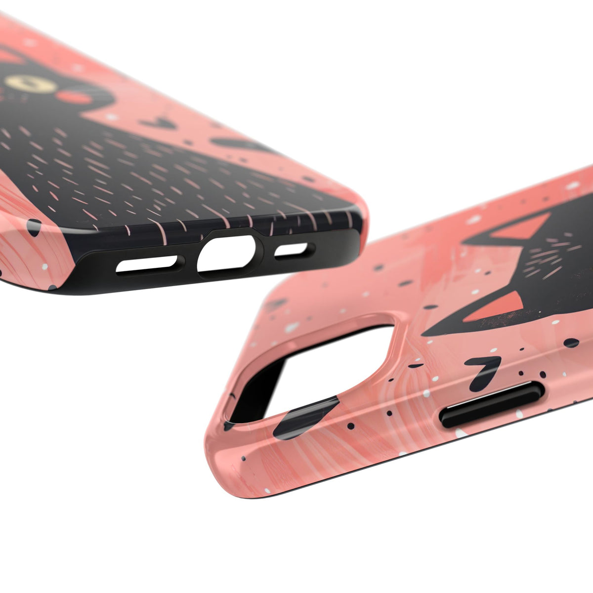 Cute Black Cat Valentine iPhone Case | Pink Heart Tough Phone Case | Kawaii Cat Lover Gift