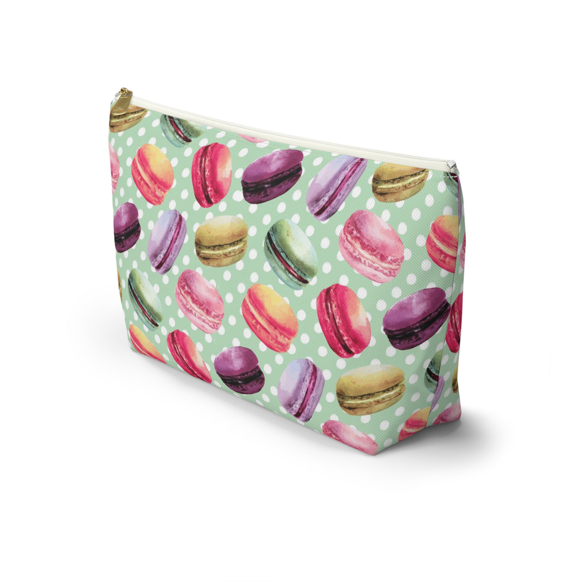 French Macaron Print Makeup Cosmetic Bag | Macaron Baking Gifts | Accessory Pouch with T-Bottom