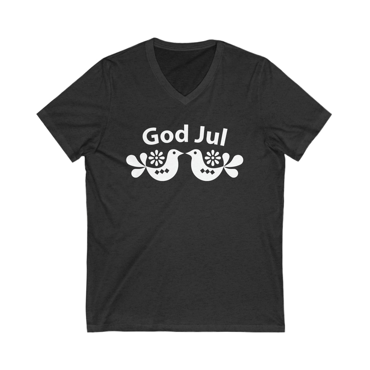 God Jul Swedish Christmas V Neck Shirt | Scandi Nordic Folk Art Christmas Gift | Unisex V-neck T-shirt