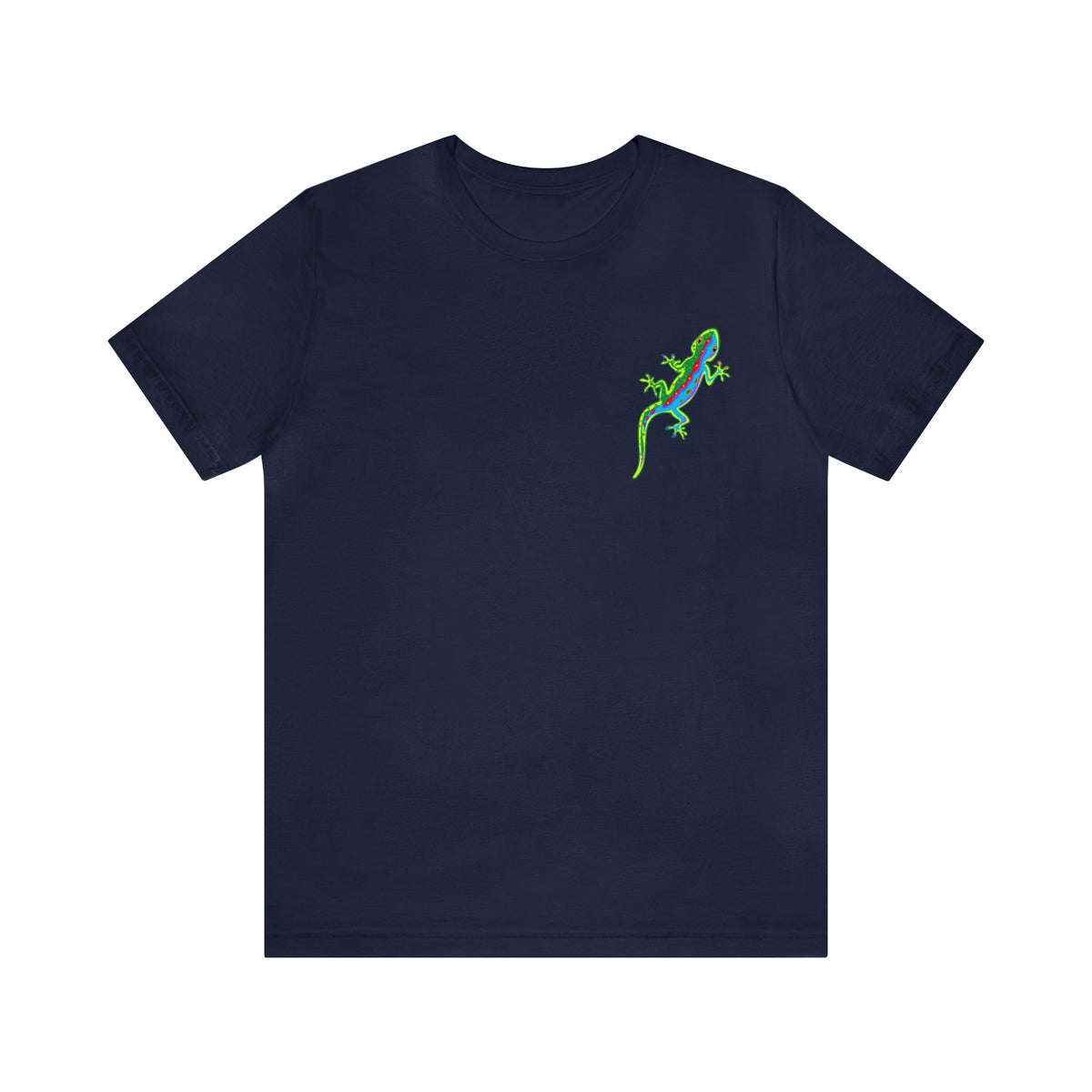 Gecko Lizard Neon Line Art Pocket Tee | Art Nature Gift | Unisex Jersey T-shirt