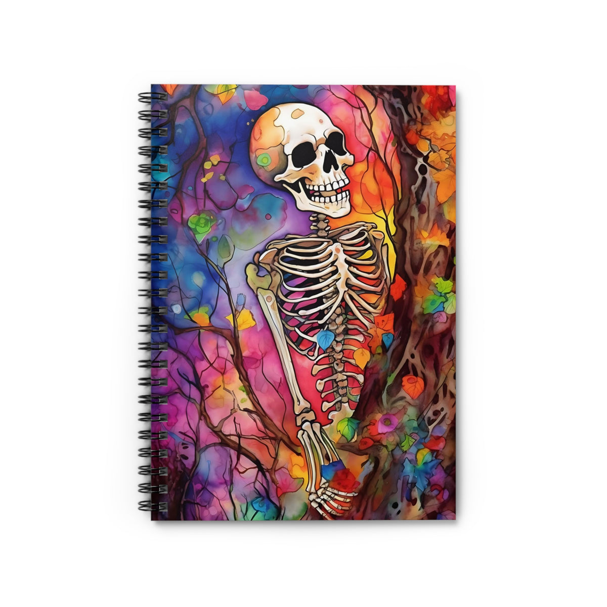 Halloween Skeleton Watercolor Art Journal Notebook | Skeleton Art Gift |  Ruled Line Spiral Notebook
