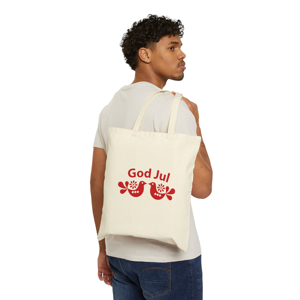 God Jul Swedish Christmas Folk Art Tote | Nordic Scandi Christmas Gift | Organic Canvas Tote Bag