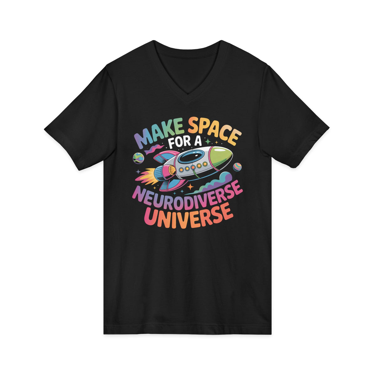 Neurodiverse Universe V-Neck T-shirt | Teacher Neurodiversity Shirt | Autism Acceptance Counselor Tee