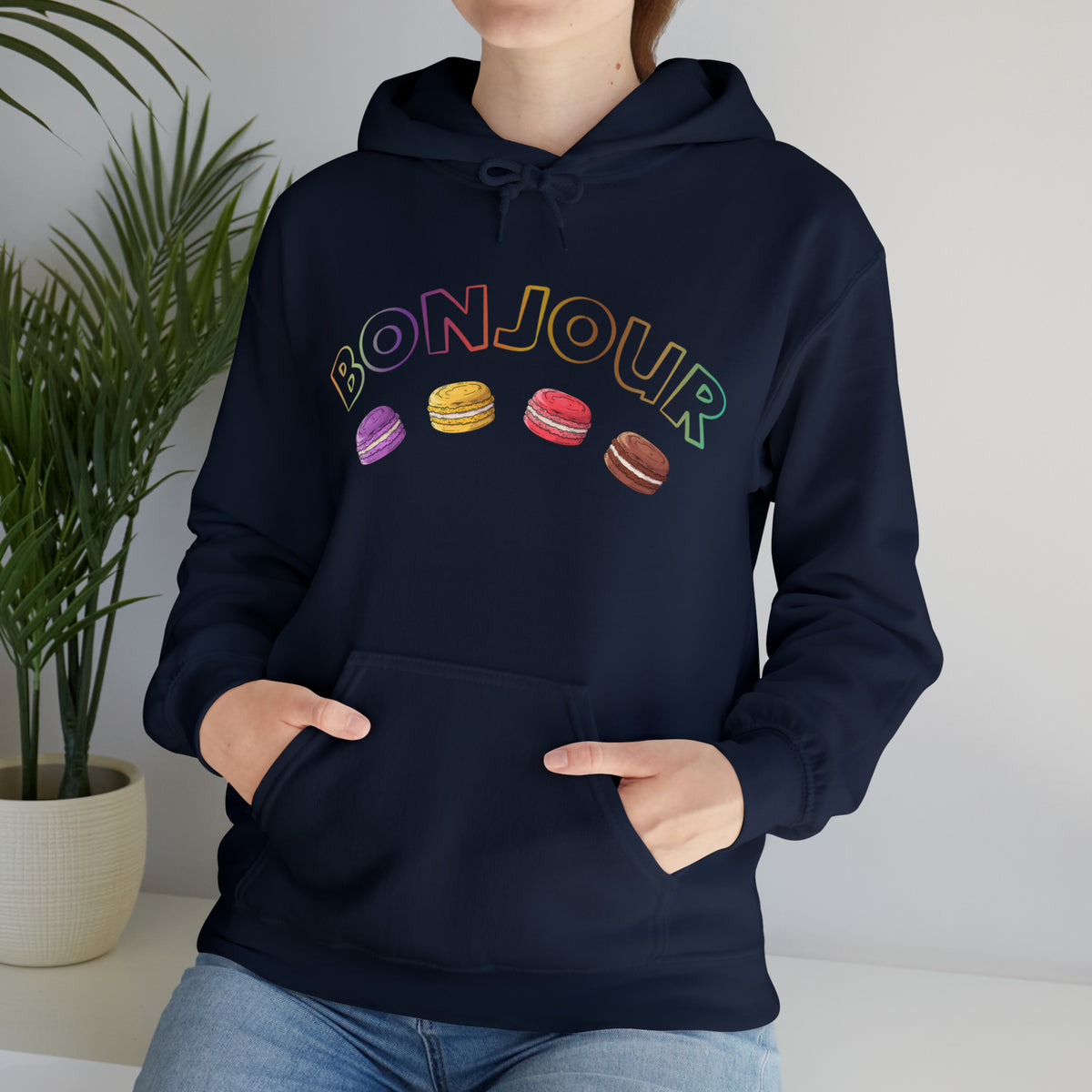 Bonjour French Macaron Cookie Baking Shirt | Macaron Baking Gift | Unisex Heavy Blend Hooded Sweatshirt