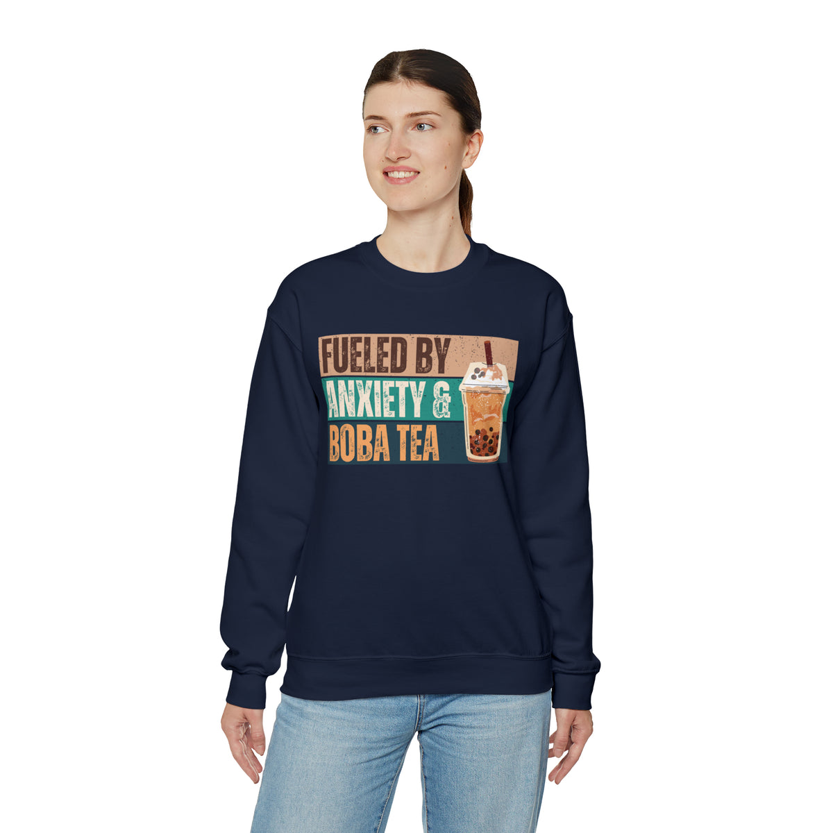 Funny Boba Tea Shirt | Fueled by Anxiety Shirt | Bubble Tea Lover Gift | Unisex Crewneck Sweatshirt