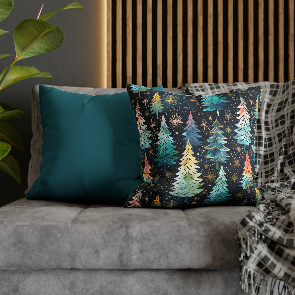 Teal Christmas Tree Throw Pillow Case | Christmas Pillow Home Decor | Faux Suede Decorative Throw Pillow Case