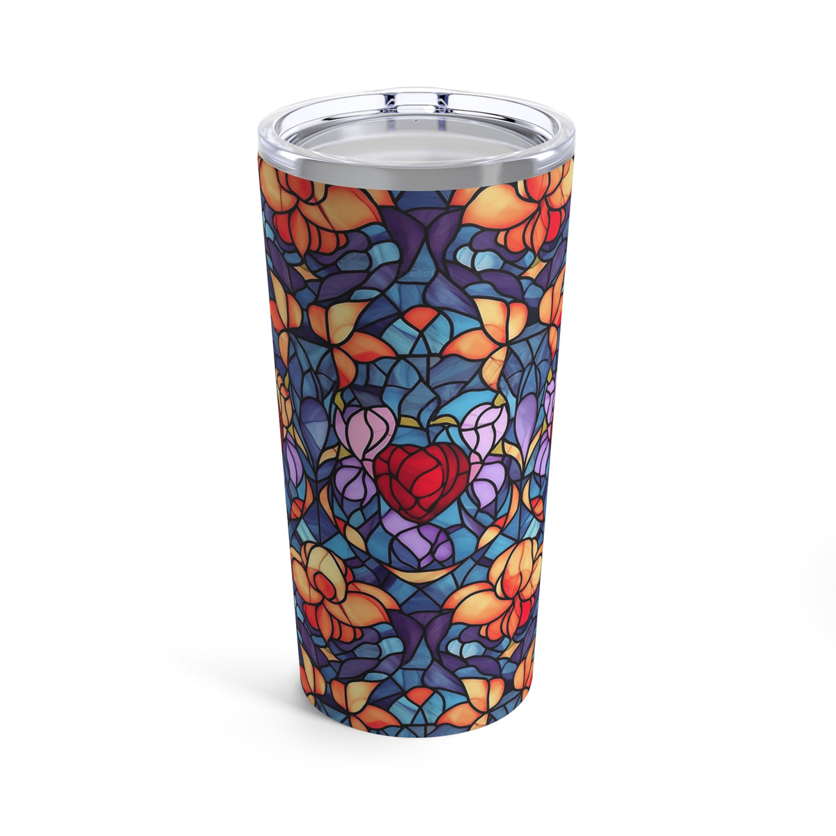 Valentine Heart Stained Glass Print Tumbler | Valentine Gift For Her | 20 oz Tumbler | Stainless Steel Insulated Travel Tumbler