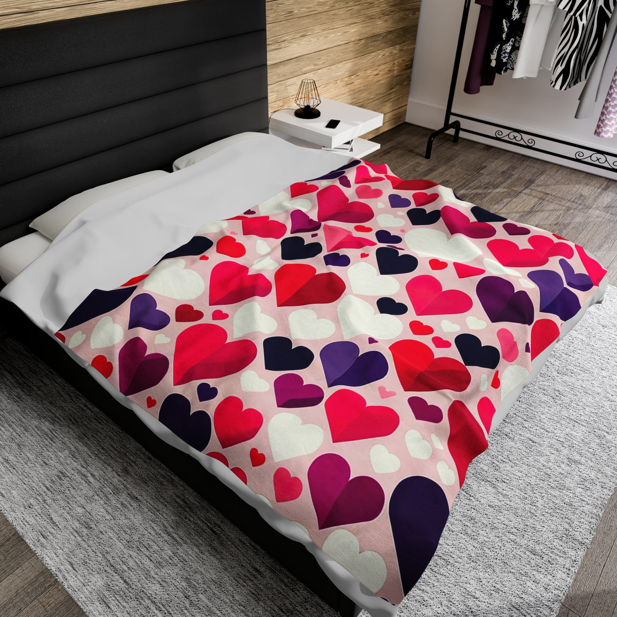 Cute Valentine Soft Throw Blanket | Valentine Hearts Velveteen Plush Blanket | Valentine Gift for Her | Velveteen Blanket