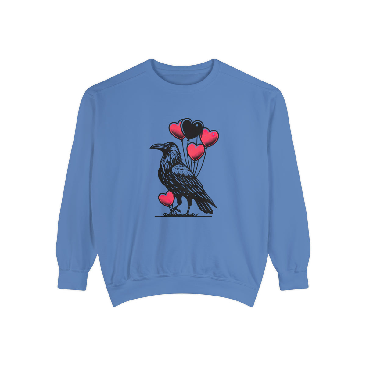 Crow Heart Balloons Valentines Day Shirt | Cute Crow Bird Lover Gift | Unisex Garment-Dyed Sweatshirt