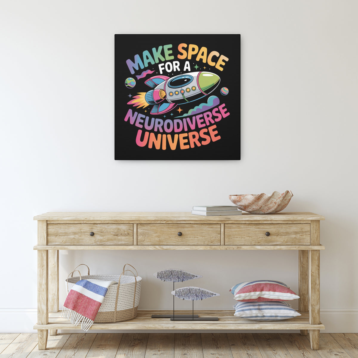 Neurodiverse Universe Canvas Wall Art | Kids Space Rocket Decor | Autism Acceptance Classroom Art