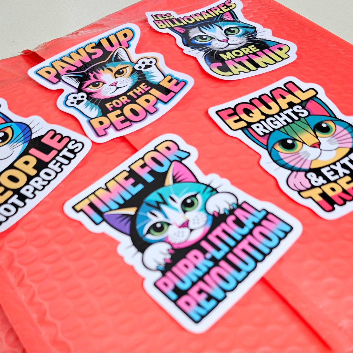 Anti Billionaire Progressive Cat Stickers | Anti Trump Stickers Set of 5 | Stocking Stuffers