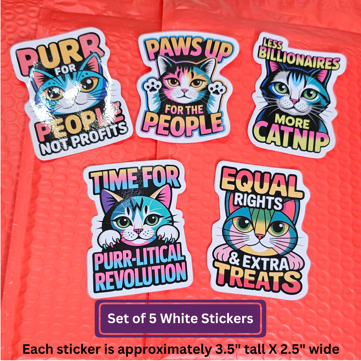 Anti Billionaire Progressive Cat Stickers | Anti Trump Stickers Set of 5 | Stocking Stuffers