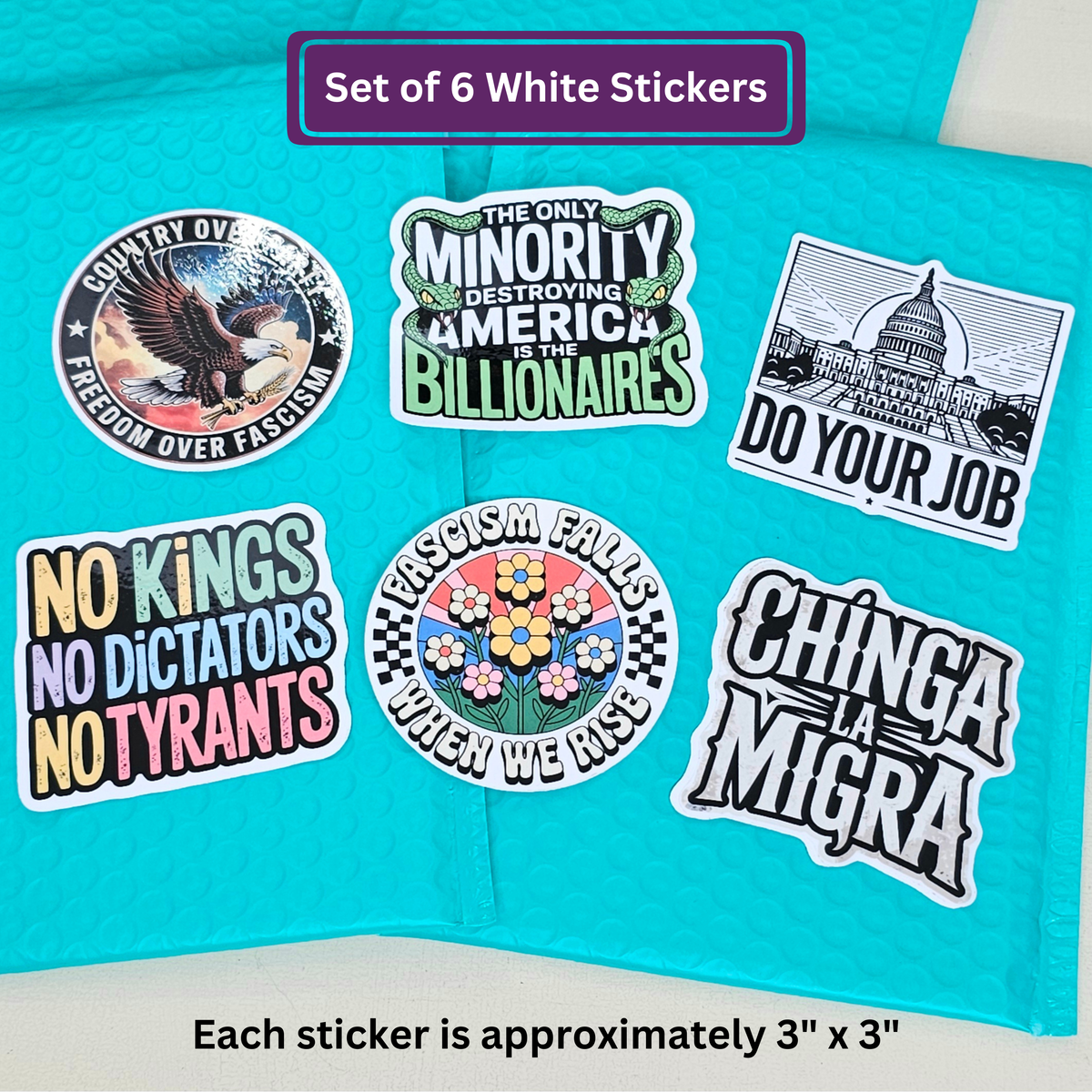 Anti Trump Political Stickers | Pro Democracy Stickers Set of 6 | Stocking Stuffers