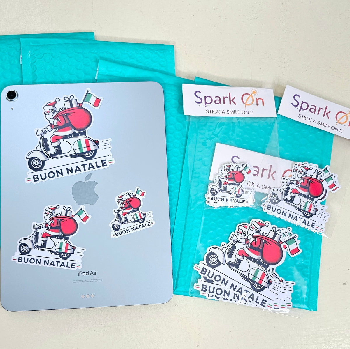 Buon Natale Italian Christmas Sticker Set | Funny Santa Scooter Stickers | Die-Cut Glossy Stickers