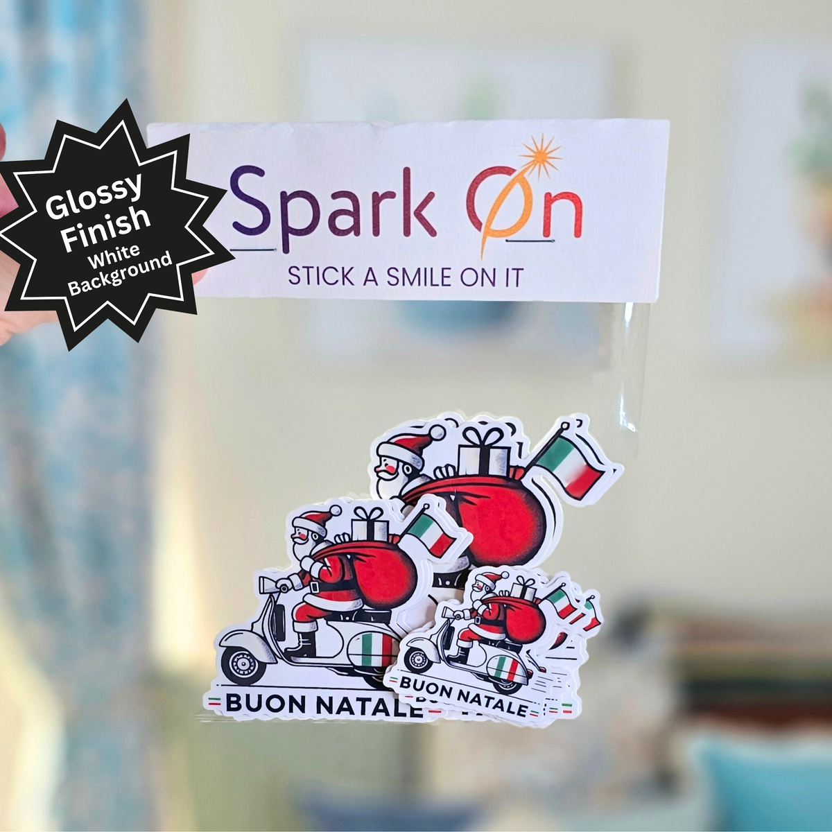 Buon Natale Italian Christmas Sticker Set | Funny Santa Scooter Stickers | Die-Cut Glossy Stickers