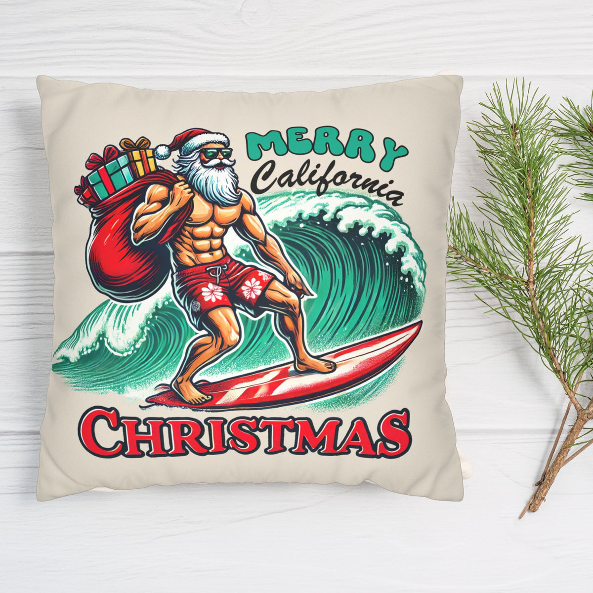 California Christmas Throw Pillow Cover