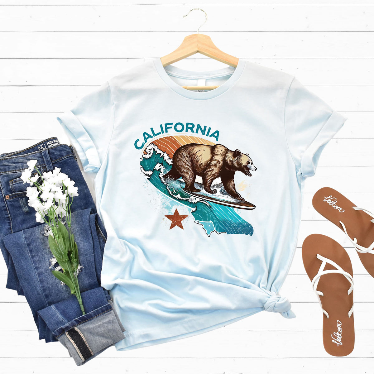 California Bear Surf Shirt | California Beach Bum Shirt | Retro Shirt | California Gifts | Unisex Jersey T-shirt