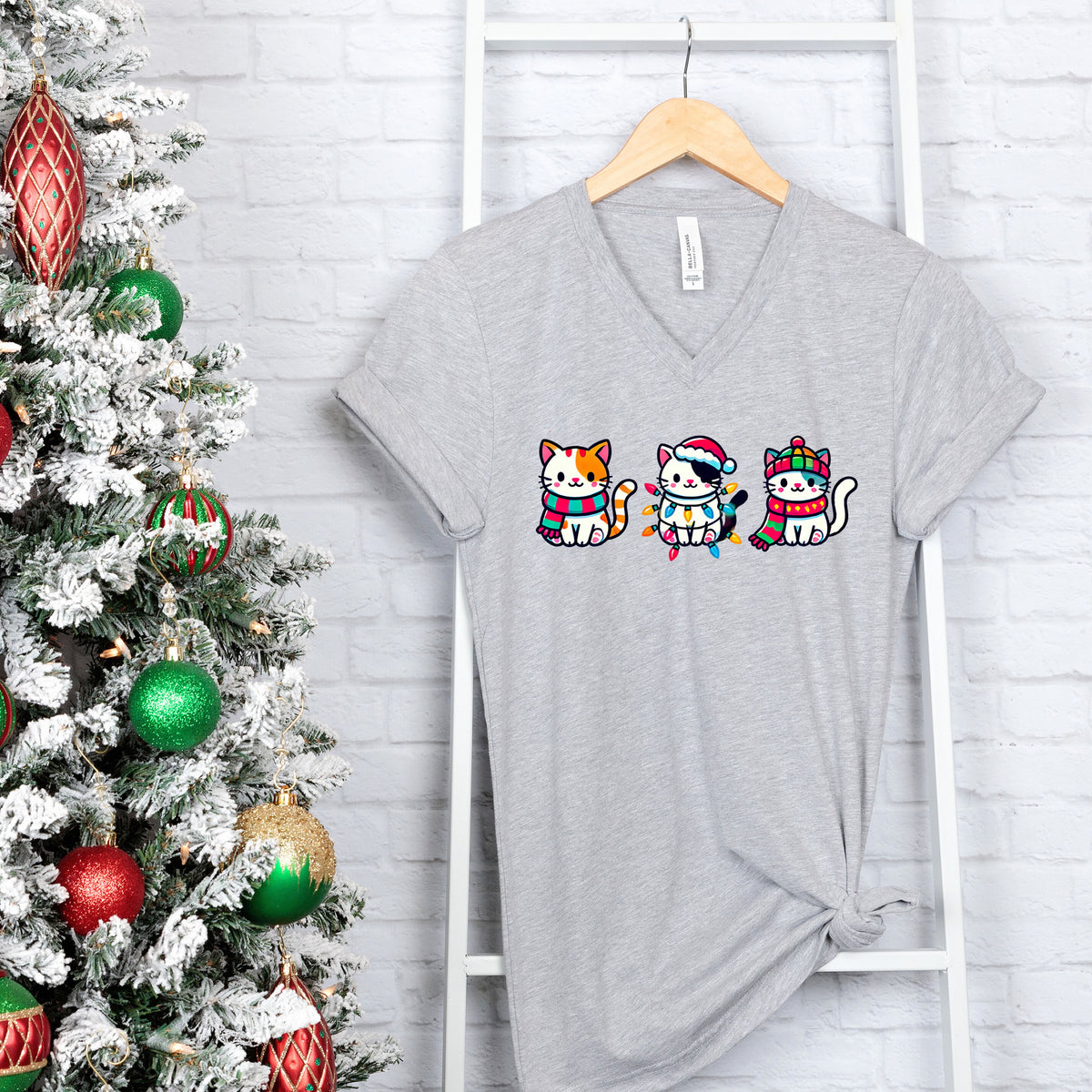 Cute Kawaii Cat Christmas Lights Shirt  Athletic Heather V-neck T-shirt