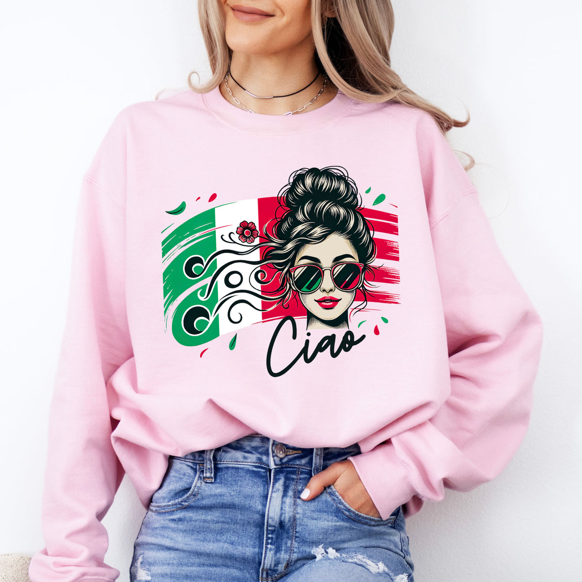 Ciao Italian Girl Cute Italy Trip shirt | Light Pink Sweatshirt