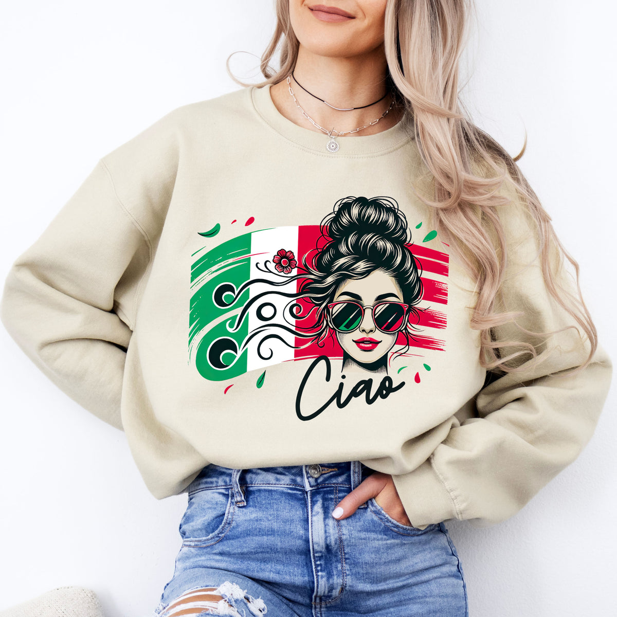 Ciao Italian Girl Cute Italy Trip shirt | Italy Lover T-shirt | Italian Flag Gift | Crewneck Sweatshirt