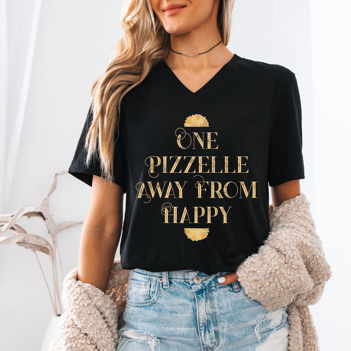 One Pizzelle Away From Happy Italian Christmas Shirt | Pizzelle Cookie V-neck Shirt | Italy Lover Baking Gift