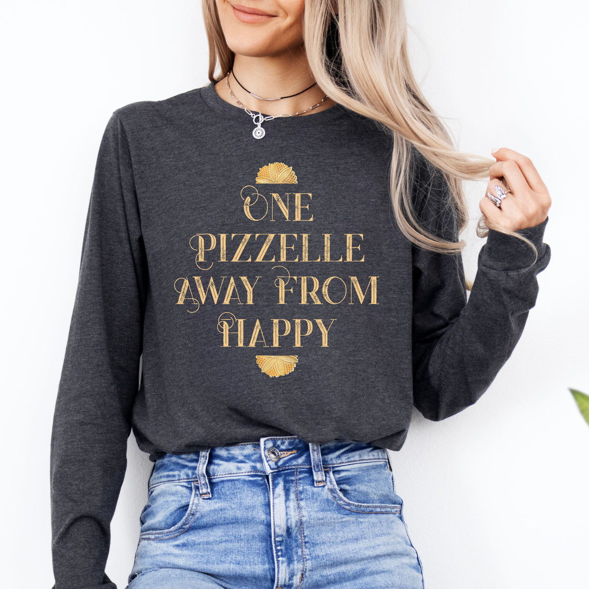 One Pizzelle Away From Happy Italian Christmas Shirt | Pizzelle Cookie Long Sleeve Tee | Italy Lover Baking Gift