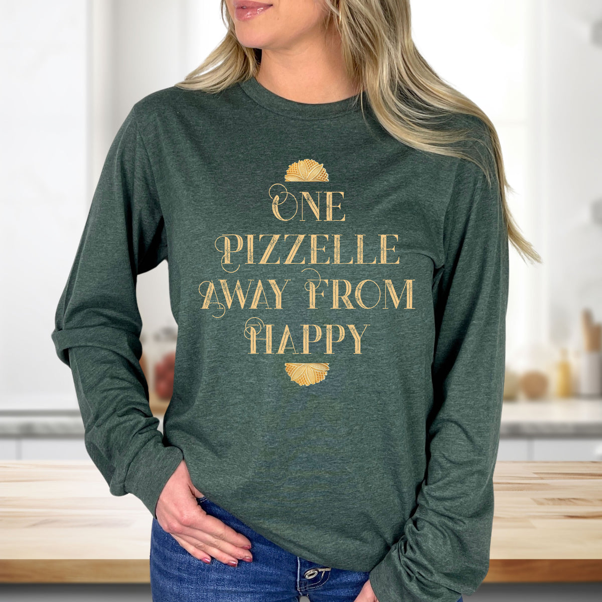 One Pizzelle Away From Happy Italian Christmas Shirt | Pizzelle Cookie Long Sleeve Tee | Italy Lover Baking Gift